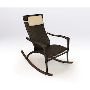 Maracay Oversized Tortoise Wicker Rocking Chair Outdoor Patio Furniture Piece with Plush Head Cushion