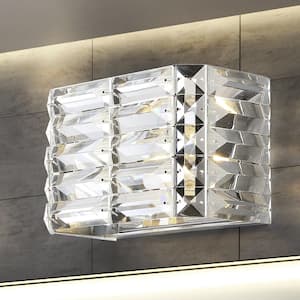 Evelyn Crystal Rectangle 10 in. 1-Light Chrome Iron/Crystal Glam Modern LED Vanity Light