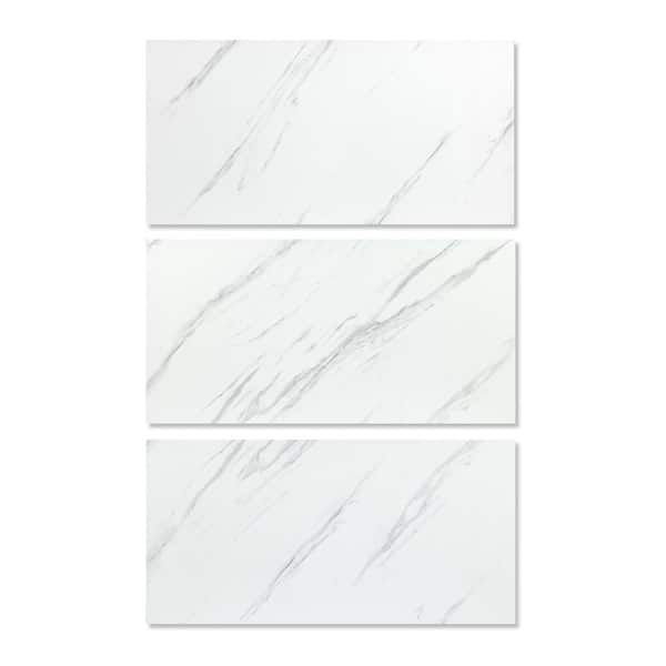 6 MIL x 12 in. W x 24 in. L Peel and Stick Flooring Tile, White Marble Waterproof Vinyl Tile Flooring (60 sq.ft./case)