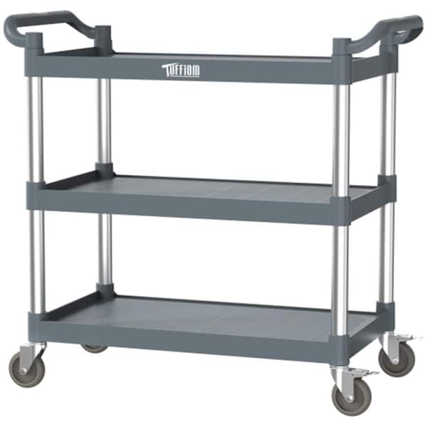 3 Tier Medium 390 lbs. Capacity Plastic Utility Cart with Wheels Grey