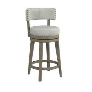 Lawton 36 in Gray Low Back 27 in. Swivel Counter Height Stool with Ash Gray Fabric Seat and Back