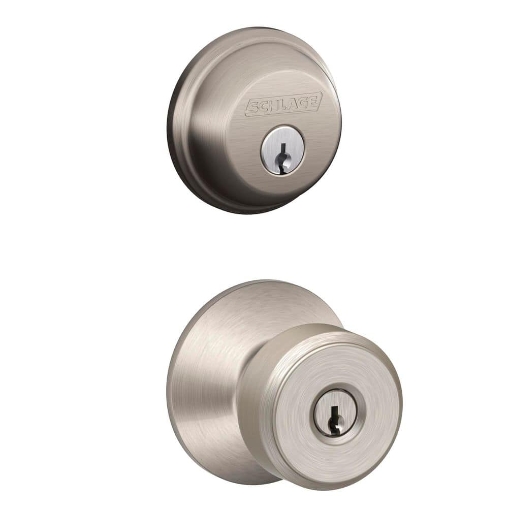 Bowery Satin Nickel Single Cylinder Deadbolt and Keyed Entry Door Knob Combo Pack