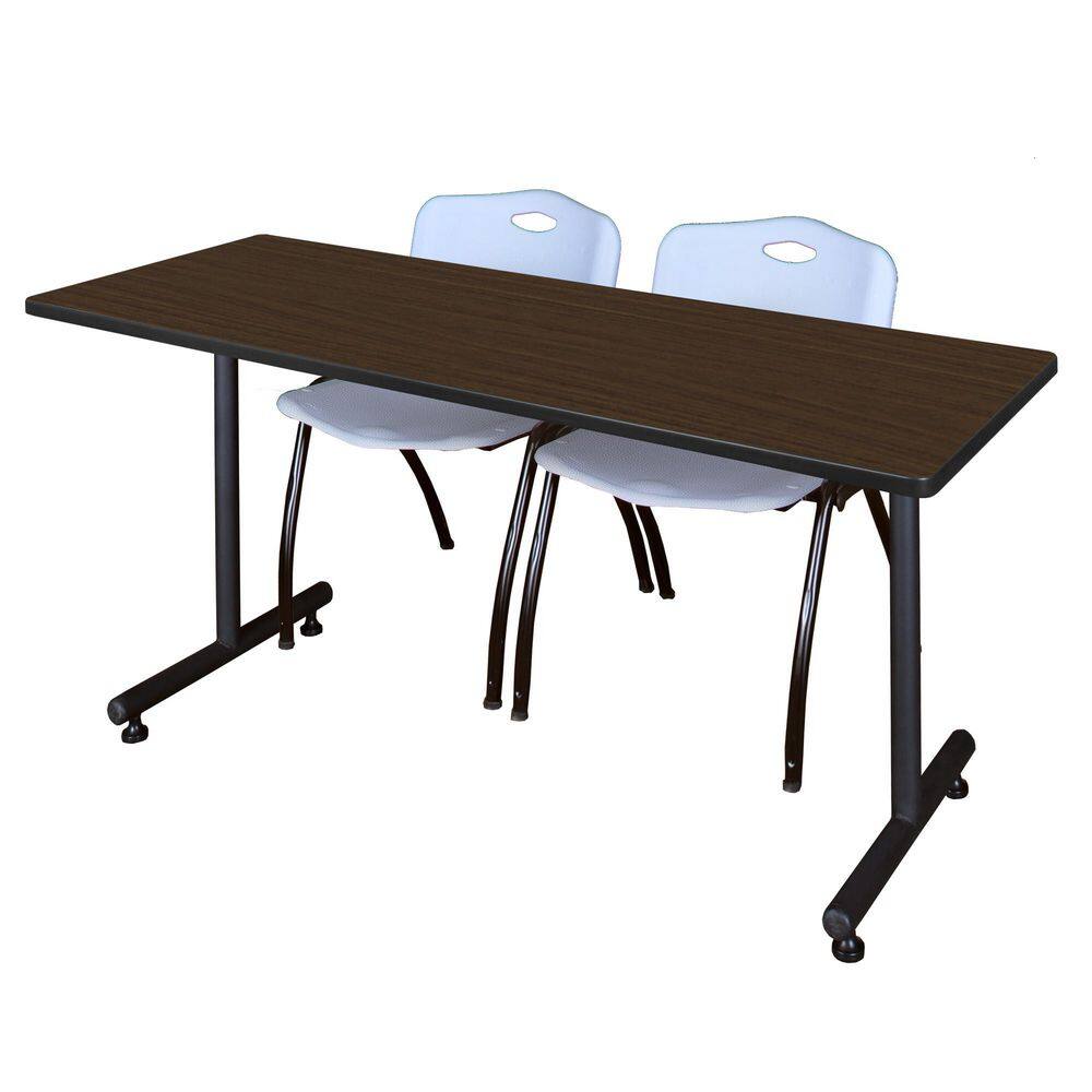 Kobe 60 in x 30 in. Neo Walnut T-Base Training Seminar Table Desk, 2 M Stack Chairs-Grey price history on PriceWatchPro