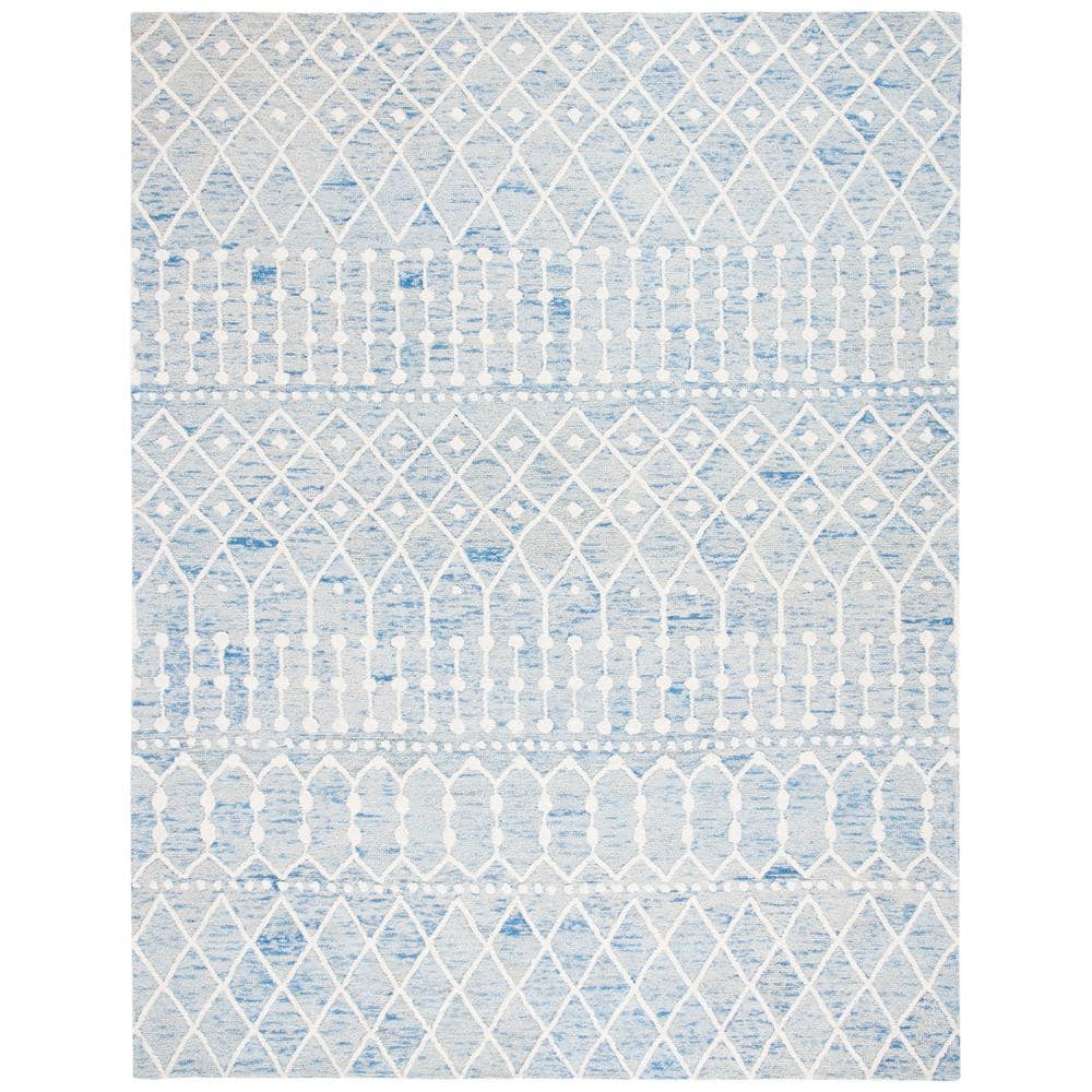 Blossom Blue and Ivory 8' x 10' Wool Handmade Tufted Area Rug