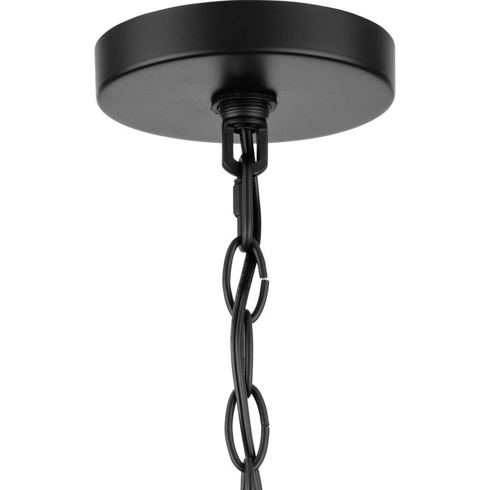 Matte Black Steel 3-Light Chandelier with Etched Glass Shades