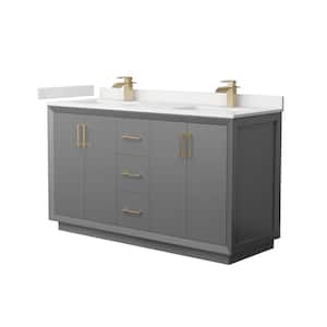 Strada 60 in. W x 22 in. D x 35 in. H Double Bath Vanity in Dark Gray with White Quartz Top