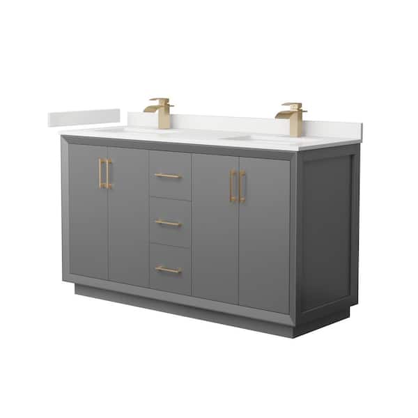 Wyndham Collection Strada 60 in. W x 22 in. D x 35 in. H Double Bath Vanity in Dark Gray with White Quartz Top