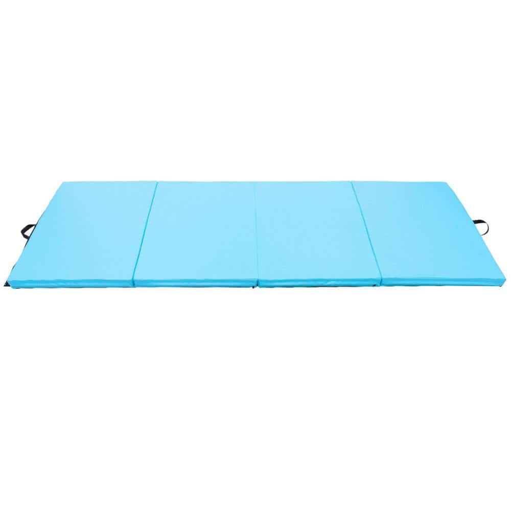 HONEY JOY 4' x 8' x 2'' Folding Gymnastics Mat Four Panels Gym PU Leather EPE Foam Blue (32 sq.ft.) -  TOPH-0023