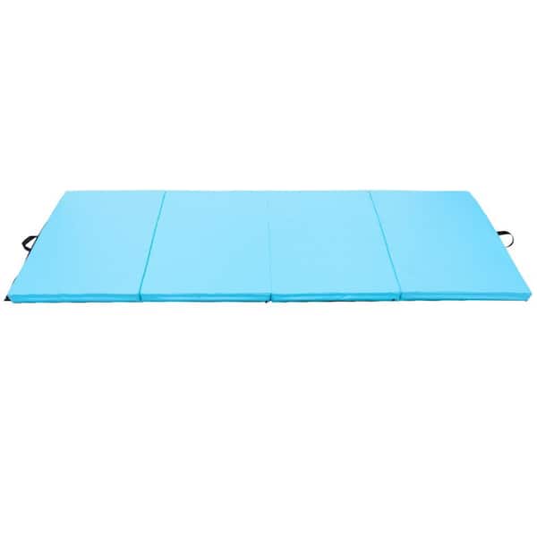 HONEY JOY 4' x 8' x 2'' Folding Gymnastics Mat Four Panels Gym PU Leather EPE Foam Blue (32 sq.ft.)