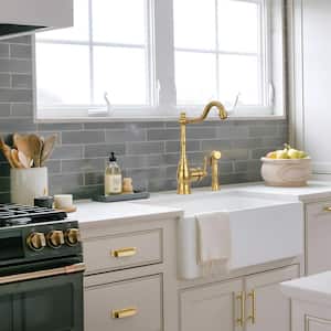 Single Handle Deck Mounted Standard Kitchen Faucet in Brass Gold with Side Spray