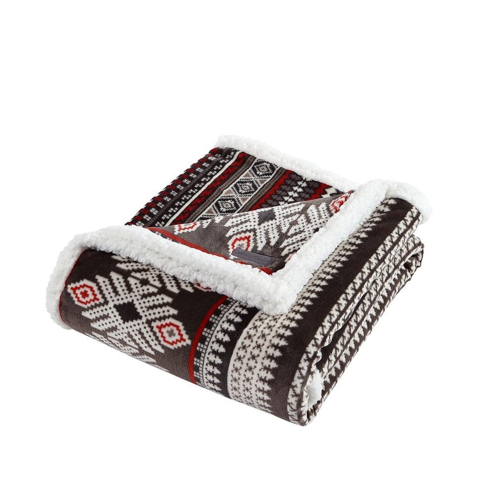 Sycamore Brown Plush Fleece and Sherpa Reversible Throw Blanket
