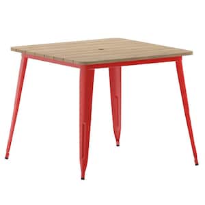 Contemporary Red Plastic 36 in. 4-Leg Dining Table with Steel Frame (Seats 4)