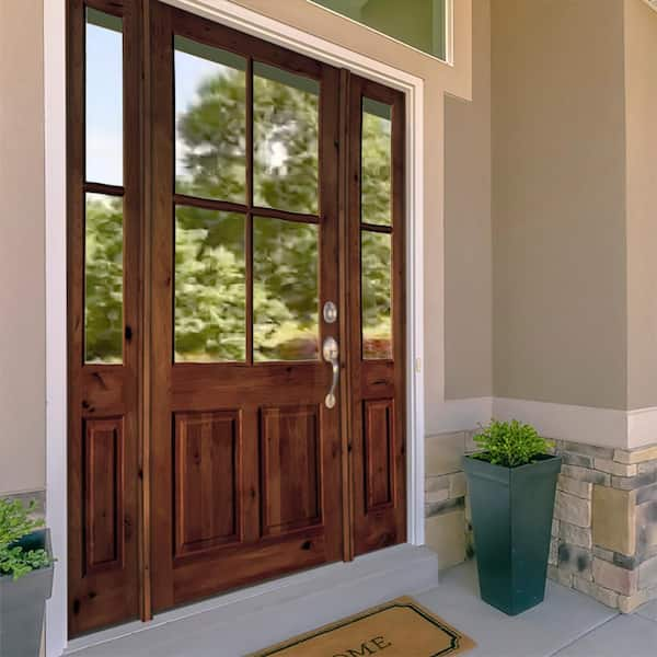 4-Lite Low-E Mahogany Prehung Wood Double Door Unit with Sidelites