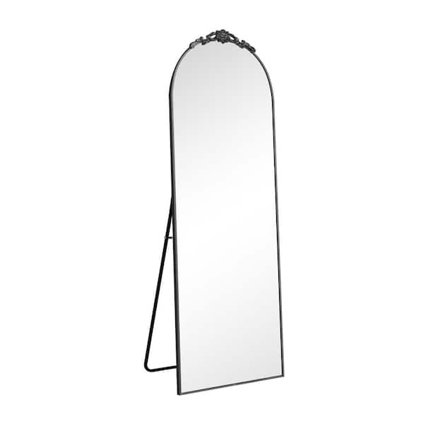 Tatahance Black 21 in. W x 64 in. H Arched Aluminum Alloy Frame Dressing Full Length Mirror with Removable Carving Design
