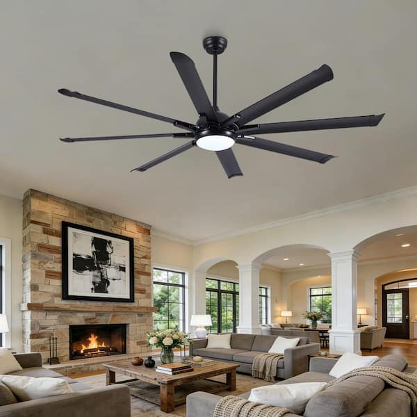 72 in. Indoor/Outdoor Industrial Commercial Large Black Aluminum Blades Ceiling Fans with Lights and Remote