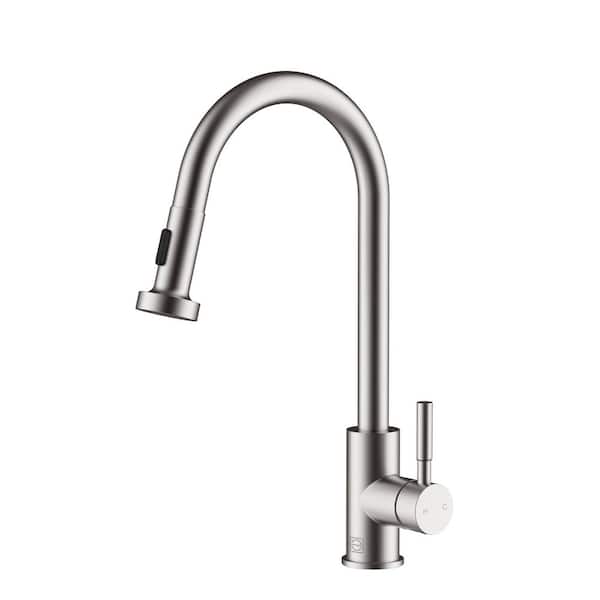 Unbranded Timeless Home Brushed Nickel 16 in. Single Handle Pull Down Sprayer Kitchen Faucet with 360 Degree Spout Swivel