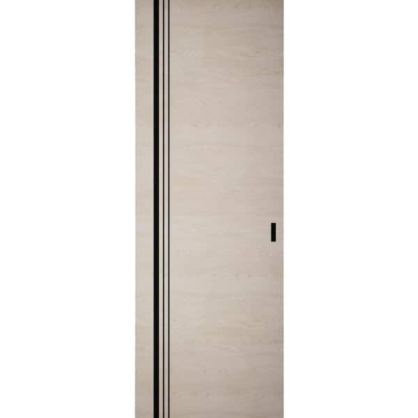 42 in. x 96 in. Unassembled Universal/Reversible Solid Wood Natural Veneer Flush Mount Hidden Door with Silver Hinge