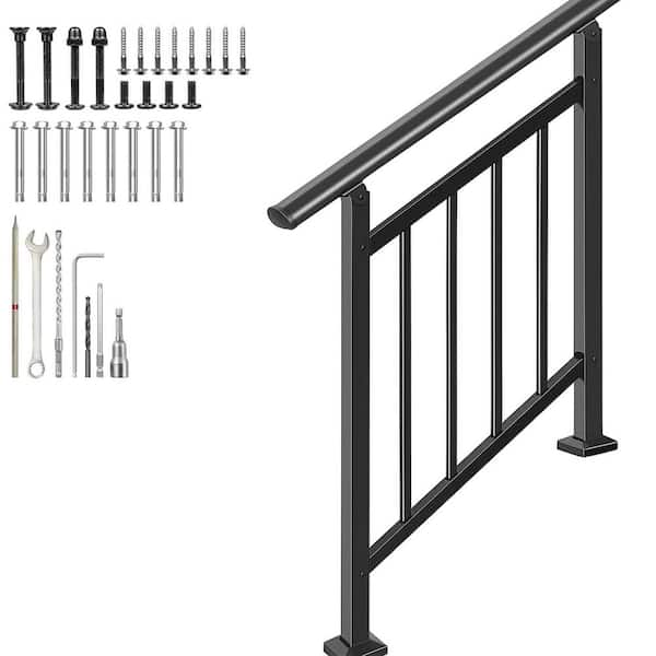40x38 Wrought Iron Adjustable Stair & Horizontal Handrails, 3 Step Railing Kit for Outdoor Steps, Porches,