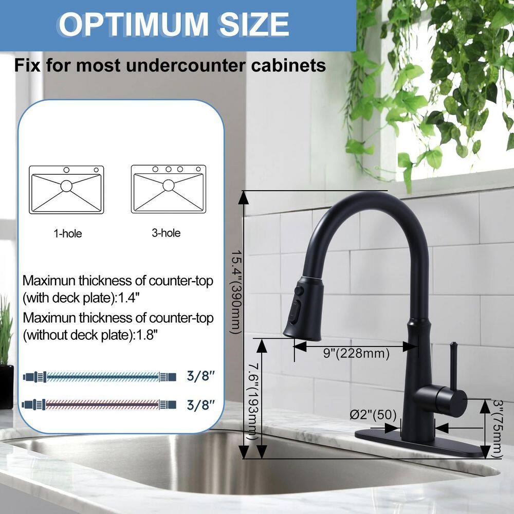 Matte Black Stainless Steel Pull-Down Kitchen Faucet with Spray