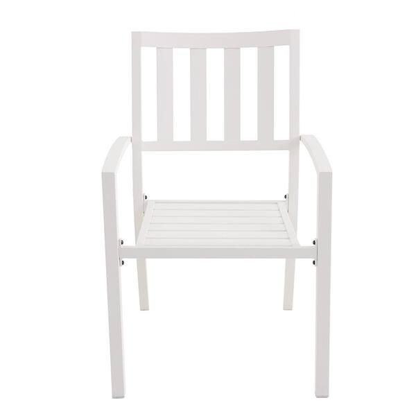 Hampton Bay Mix and Match Lattice White Metal Slat Outdoor Dining Chair (2-Pack)