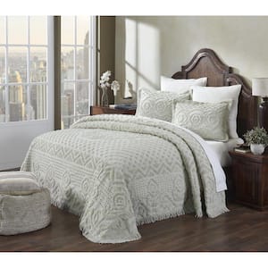 Heirloom Collection Single Piece Sage 100% Cotton King Bedspread Set