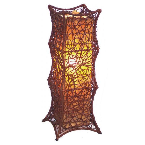 Jeffan Shelby 26 in. Mahogany Brown Table Lamp With Natural Rattan Weave