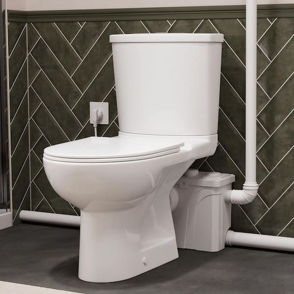 2-Piece Macerating Toilet with 700W Macerator Pump 1.0/1.28 GPF Dual Flush Elongated Toilet in White, Seat Included