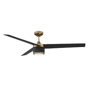 TRILON 56 in. Integrated LED Indoor Brass Ceiling Fan with White Polycarbonate (PC) Plastic Shade