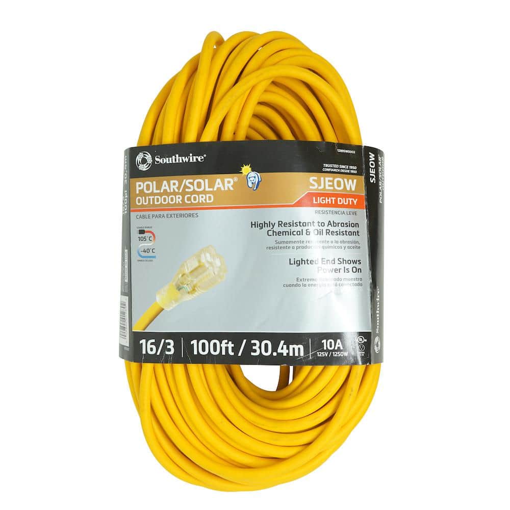 UPC 029892012892 product image for 100 ft. 16/3 SJEOOW Yellow Polar/Solar Standard Extension Cord | upcitemdb.com