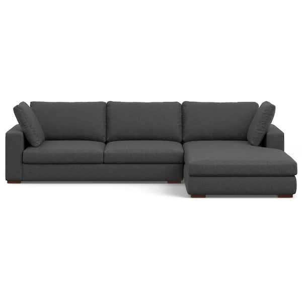 Simpli Home Charlie 122 in. Straight Arm Tightly Woven Performance Fabric Rectangle Right-Facing Sectional Sofa in. Pebble Grey