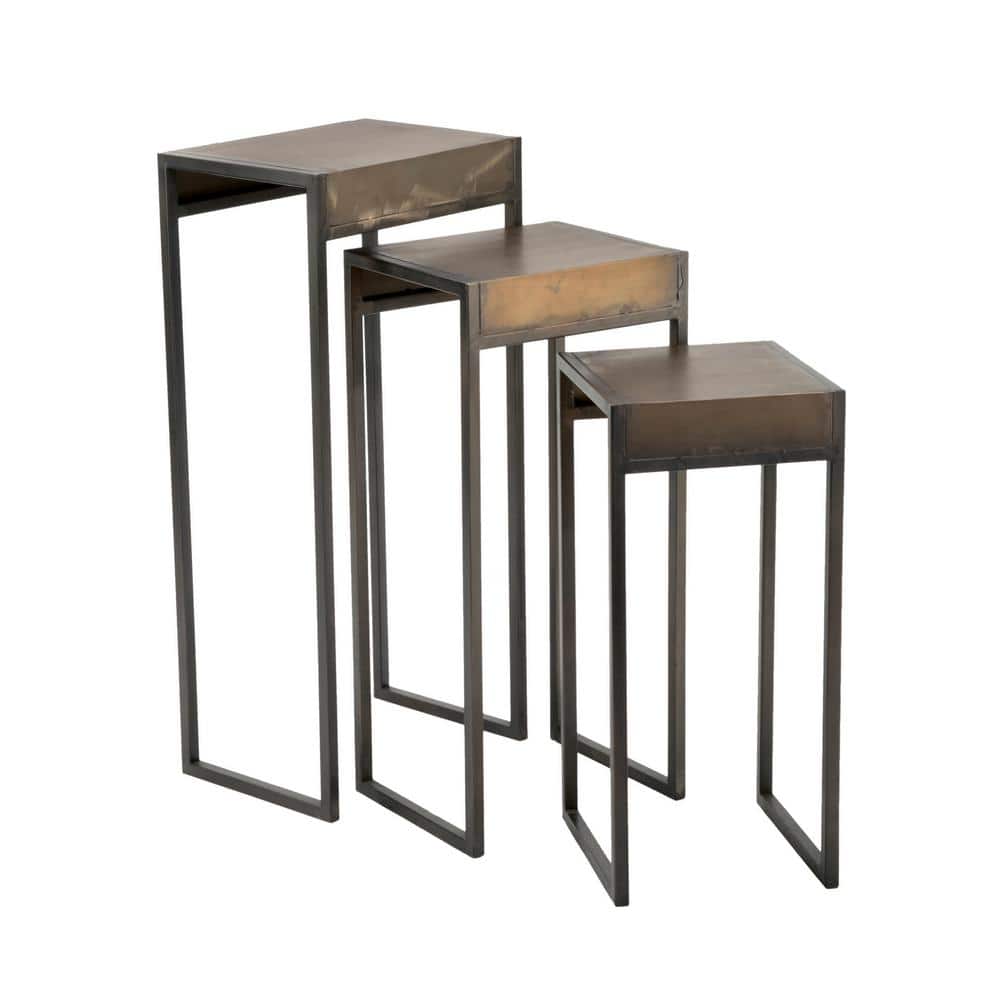 Burnished Gold and Black Metal Rectangular Nesting Tables Set