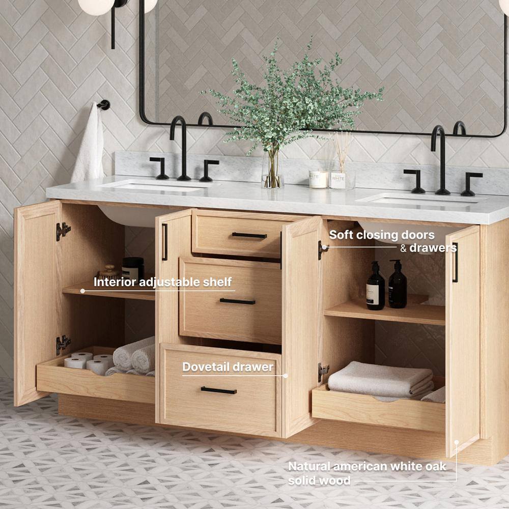 Kelly 73" White Oak Double Sink Vanity with Marble Top