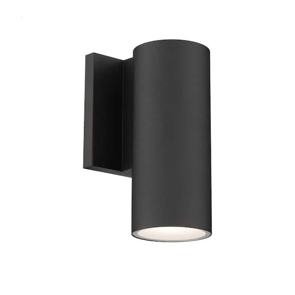 Cylinder 8 in. Black Outdoor/Indoor Cylinder Sconce Hardwired Integrated LED Selectable CCT-1 Direction Light Output