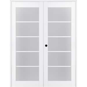 36 in. x 80 in. Right Hand Active 5-Lite Frosted Glass Bianco Noble Finished Wood Composite Double Prehung French Door