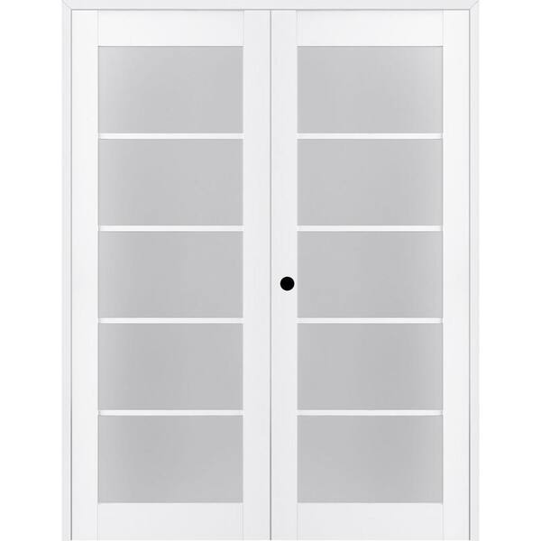 Belldinni 36 in. x 80 in. Right Hand Active 5-Lite Frosted Glass Bianco Noble Finished Wood Composite Double Prehung French Door