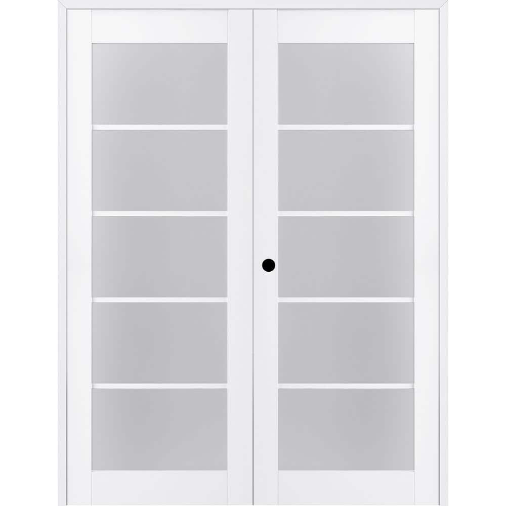 48 in. x 80 in. Right Hand Active 5-Lite Frosted Glass Bianco Noble Finished Wood Composite Double Prehung French Door price history on PriceWatchPro