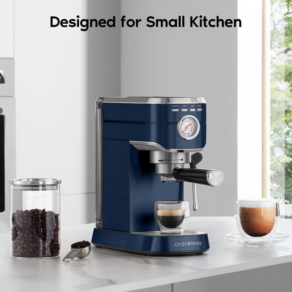 Sapphire Blue Semi-Automatic Espresso Machine with Steam Wand