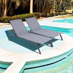 2-Piece  Patio 6-Position Adjustable Lounge Chair Outdoor Reclining Chair Poolside