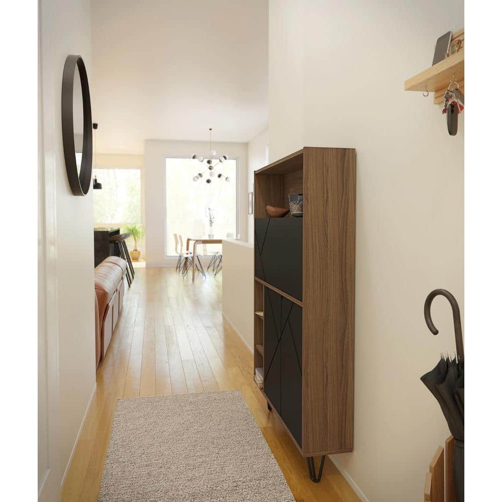 Nutmeg and Charcoal Grey Wood Secretary Desk with Filing Cabinet
