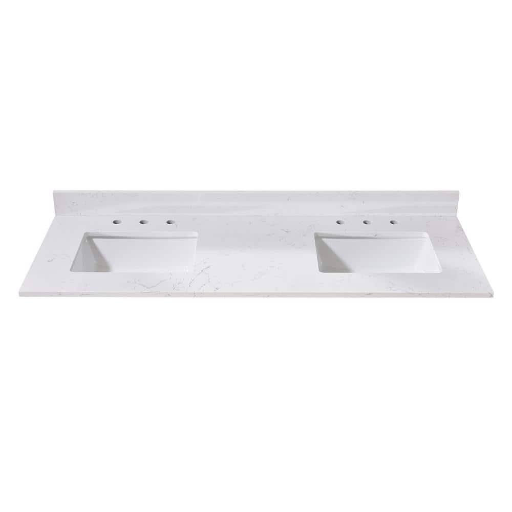 61" Aosta White Composite Stone Double Vanity Top with Sinks