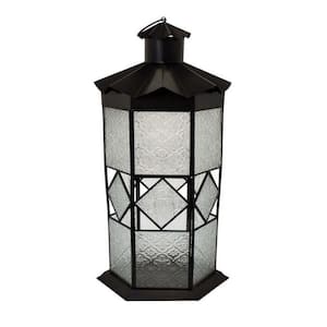 Black Metal Decorative Lantern with Hexagonal Glass Case