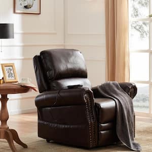 36 in. Width Big and Tall Brown Faux Leather Nailhead Trim Lift Recliner