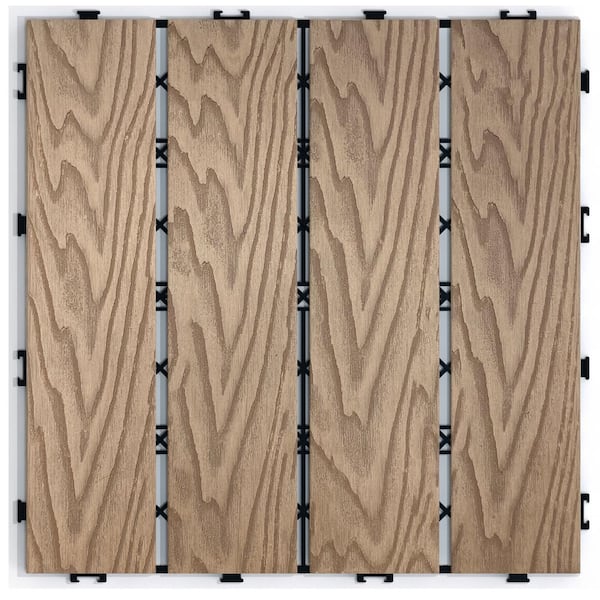 11.8 in. W x 11.8 in. L Outdoor Striped Pattern WPC Composite Interlocking Flooring Deck Tiles (Set of 11) in Brown