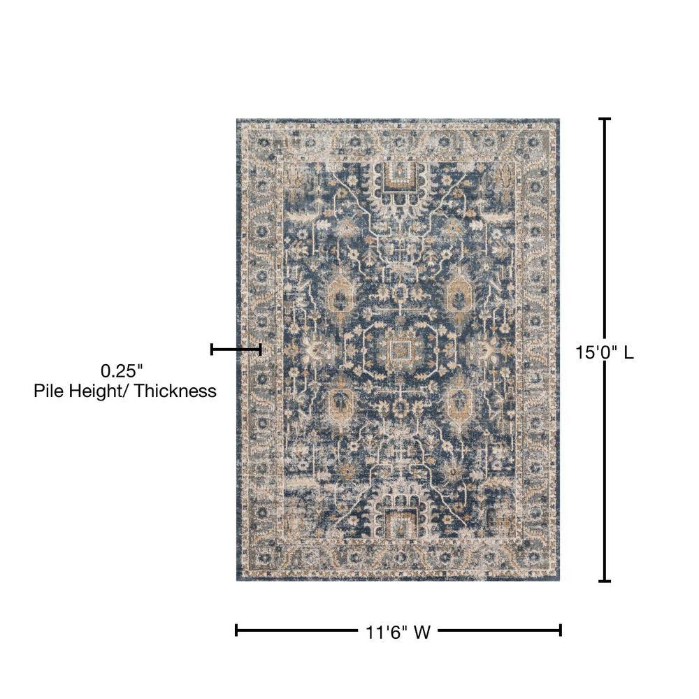 Elegant Teagan Denim & Pebble Synthetic Area Rug - 11'6" x 15'