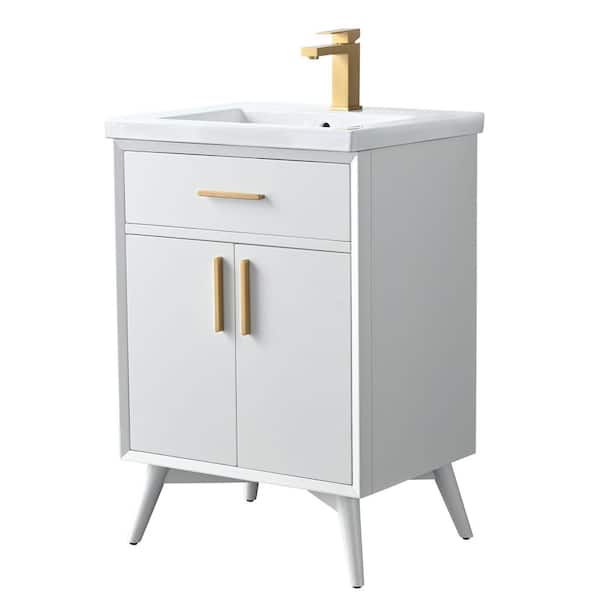 Nolan 24 in. W x 18 in. D x 34 in. H Bath Vanity in White with White Ceramic Vanity Top