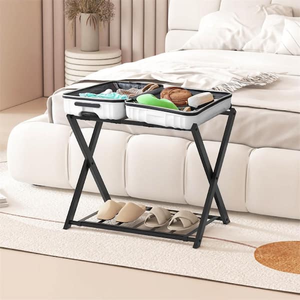 Black Folding Iron Luggage Rack Suitcase Shoe Holder (Set of 2)