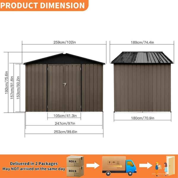 ToolCat 8 ft. D x 6 ft. W Metal Garden Shed, Brown/Black