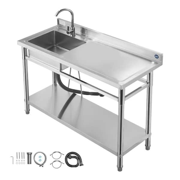16.9 in. Commercial Sink Stainless Steel Utility, 1 Compartment Single Bowl, Right Basin Workbench 47 x 19.7 x 37 in.