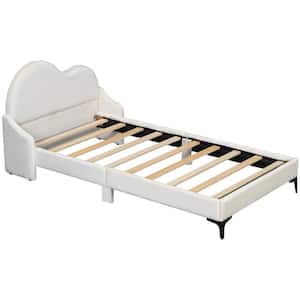 Beige Wood Frame Twin Size Upholstered Platform Bed with Cloud-Shaped Headboard