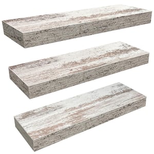 5.5 in. x 16 in. x 1.5 in. Rustic White Distressed Wood Decorative Wall Shelves with Brackets (3-Pack)